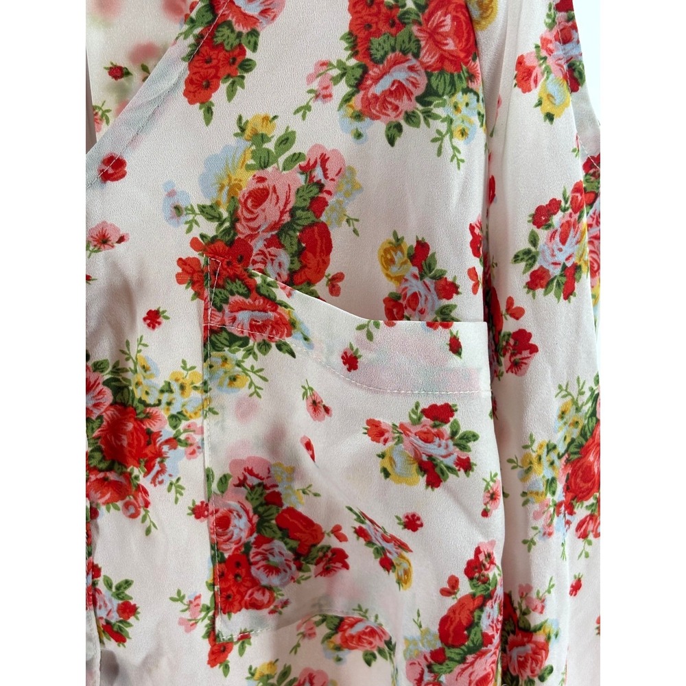 Lucy Love Floral Cold Shoulder Blouse Womens Large White Red Boho‎ Button Up Top - Picture 9 of 12